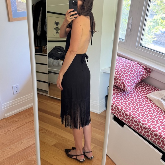 Elegant Black Fringe Halter Dress - Picture 6 of 6